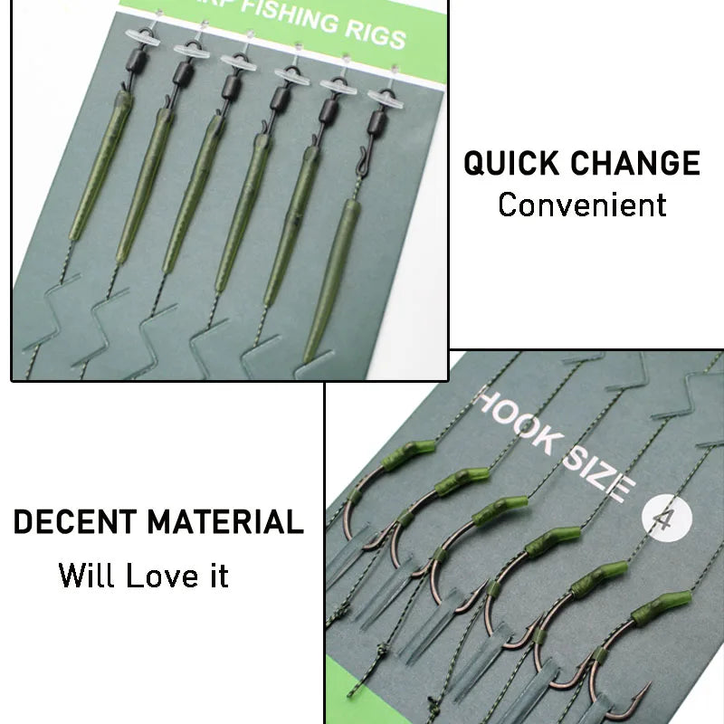 6pcs Carp Fishing Hair Rigs Ready Made Carp Fishing Hook Size 2#4#6#8 Fishing Tackle Equipment Accessories Pesca