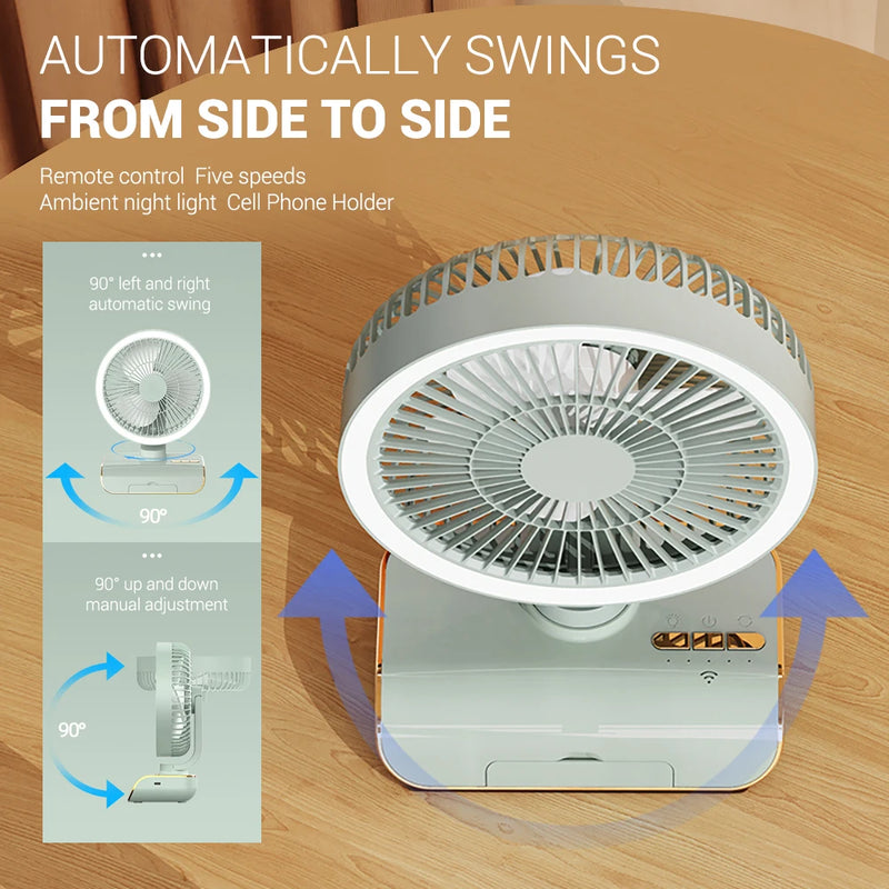 4000mAh Air Conditioner Fan Camping Desktop Fan 5 Mode Silent Electric Portable Wall Ceiling Fan Cooling Shaking Ventilator Home
