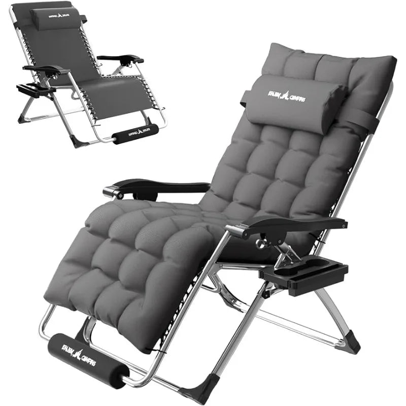 Zero Gravity Chair 22" Seat Width, XL Lounge Chair with Seat Cushion, Folding Reclining Camping Chair for Outdoor Deck, Patio