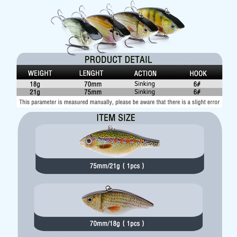 GOBASS Lipless Crankbait Fishing Tackle 2021 Rattling Baits VIB Fishing Lure 18/21g Wobblers For Pike Perch Metal Vibration Bait