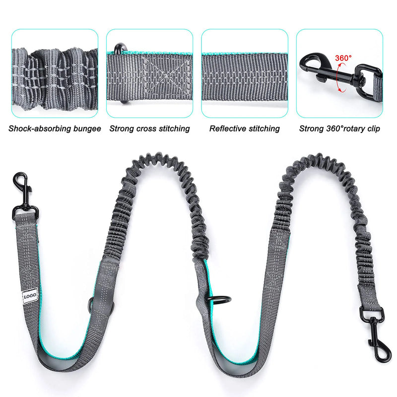 Retractable Hands Free Dog Leash with Adjustable Waist Belt for 2 Dogs Reflective Stitching Leash for Running Walking Hiking
