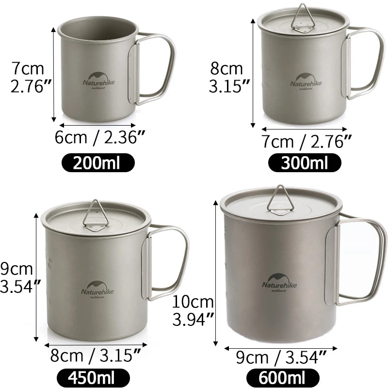 Naturehike Titanium Cup Camping Mug Tourist Tableware Picnic Utensils Outdoor Kitchen Supplies Travel Cooking Cookware Pan Bowel