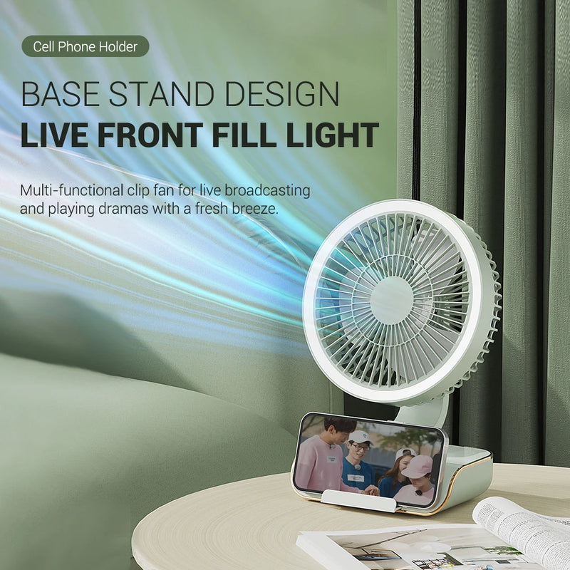4000mAh Air Conditioner Fan Camping Desktop Fan 5 Mode Silent Electric Portable Wall Ceiling Fan Cooling Shaking Ventilator Home